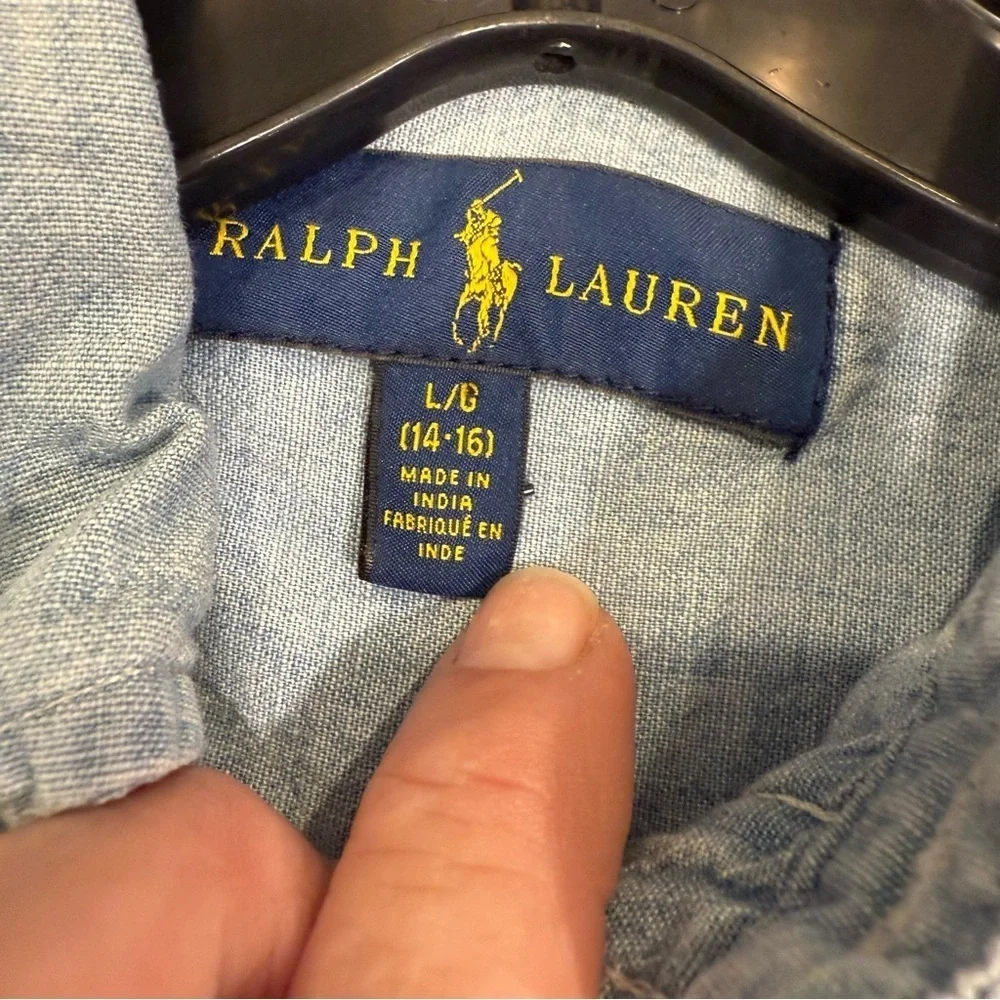 Ralph Lauren Youth Boys Denim Shirt & Navy Hoodie Sz L 14-16
